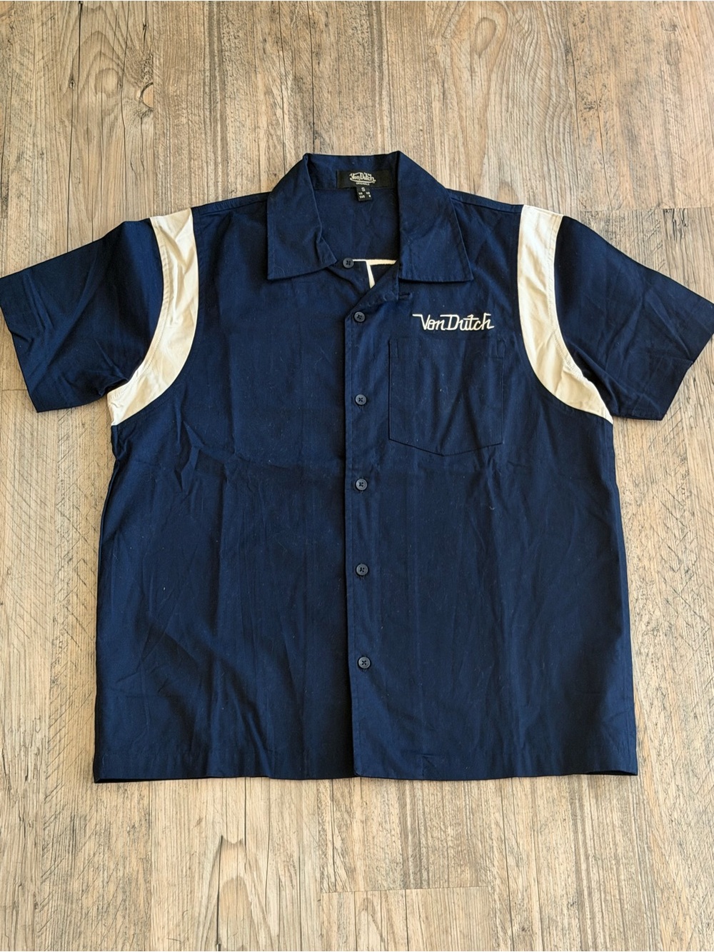 Von Dutch Navy Shirt with White Sleeve Panels